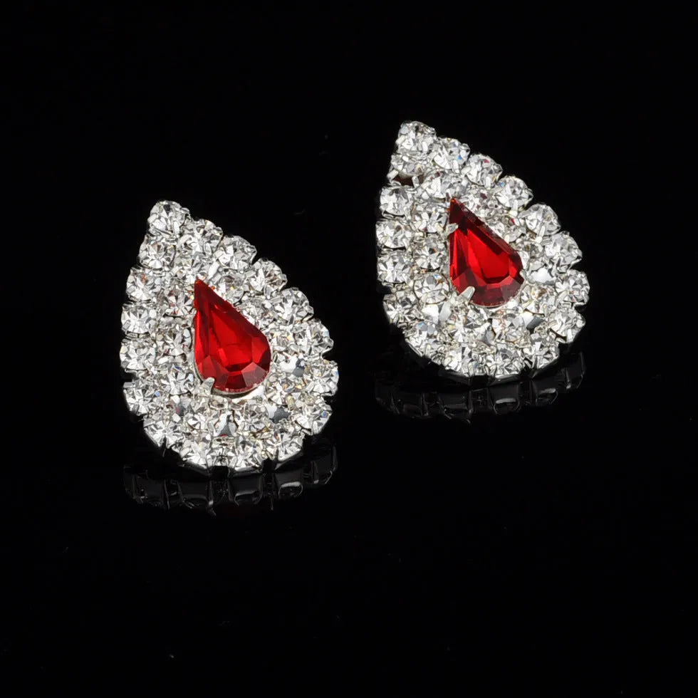 Exaggerated full drill bridal suite necklace and matching earrings set in black, red, or white for wedding jewellery