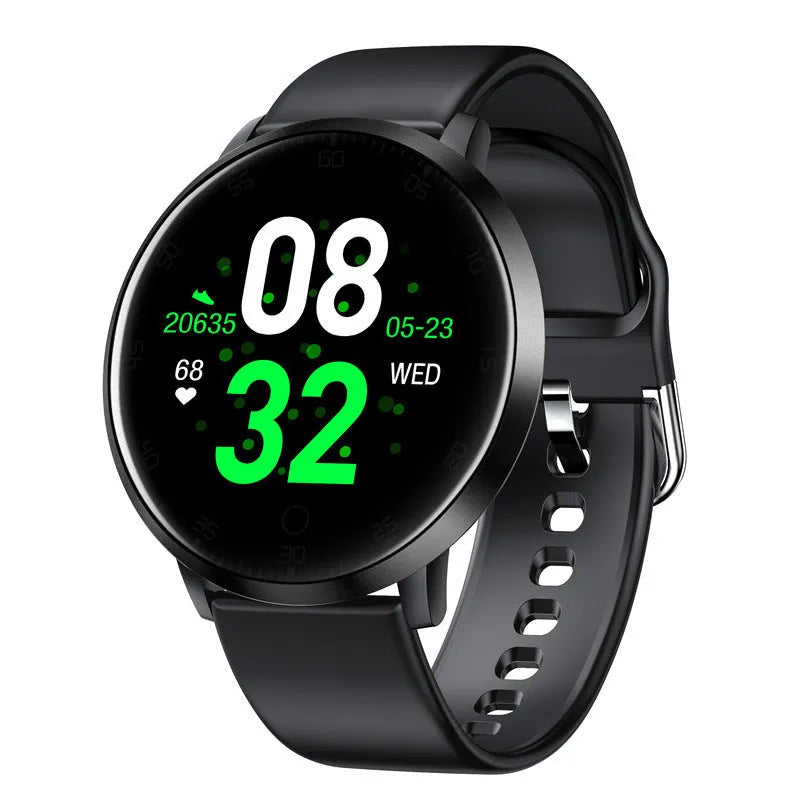 Ultra-thin smart health bracelet in black with a 1.3-inch screen and silicone strap on a wrist.