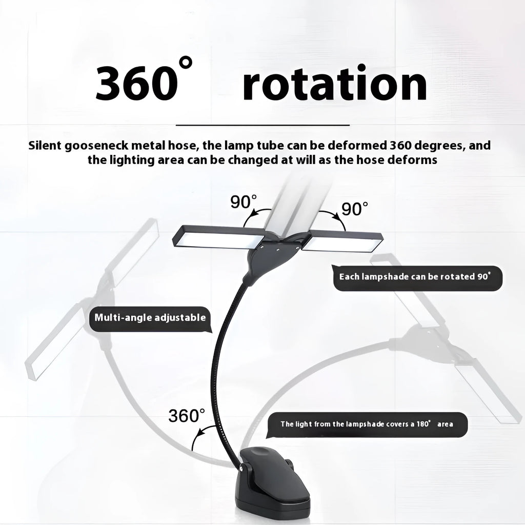 Black rechargeable music stand lamp with 28 LED lights on a metal music stand.