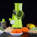 Round vegetable cutter with 3 stainless steel drum blades, compact detachable mandoline slicer with bottom sucker