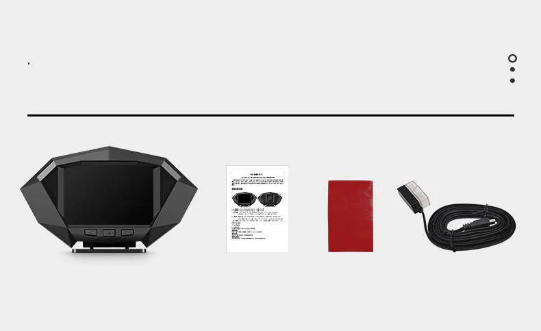 P1 black vehicle HUD head-up display unit with LCD screen, shown with OBD cable and anti-slip pad.