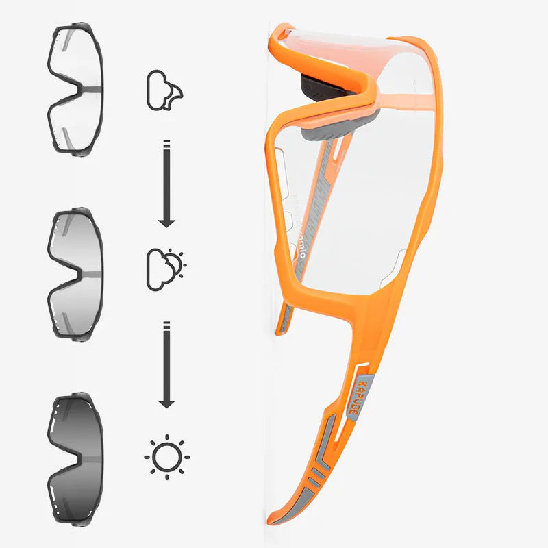 Photochromic cycling sunglasses with a TR90 semi-rimless frame in a unisex style.