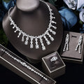 White zircon copper jewellery set with necklace, earrings, bracelet, and ring for women