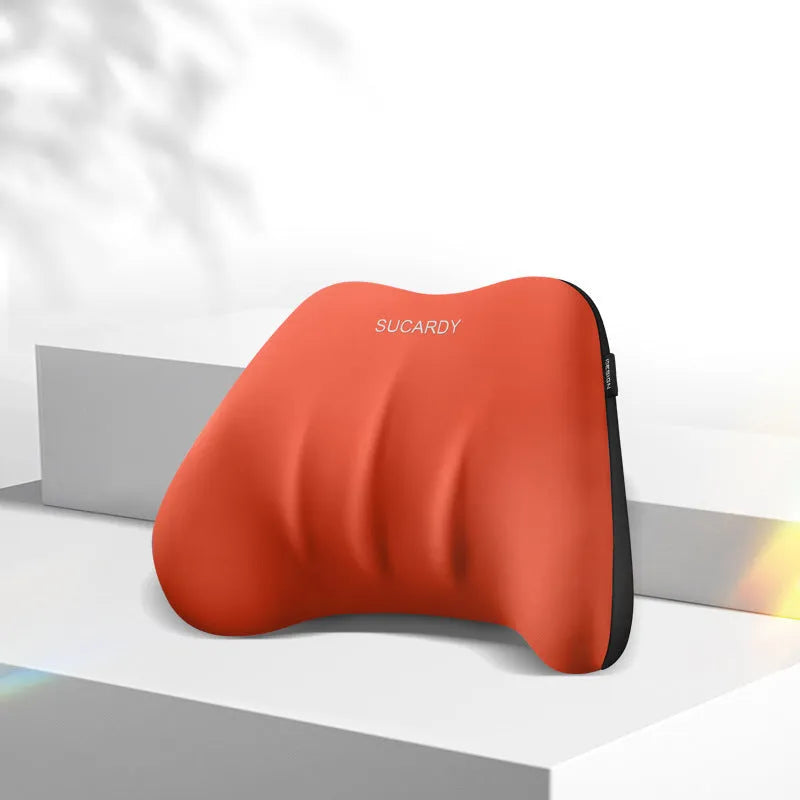 Memory foam lumbar support pillow and headrest car cushion in black colour on a car seat