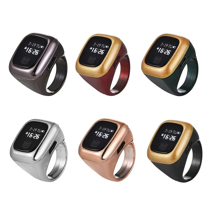 Al-fatiha Zikr electronic counter in black with digital display on a wrist strap.