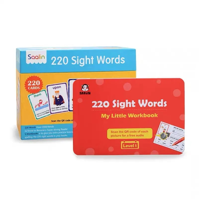 Educational gift box containing 220 high frequency word cards and 5 workbooks for children age 3+