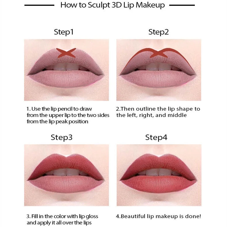 Lip liner pencil with matte finish in wood-toned shades showing 24-hour waterproof properties
