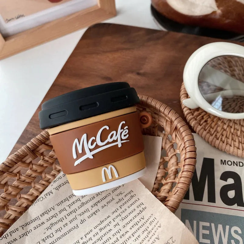 Creative M coffee cup silicone earphone case for AirPods 1 2 Pro 3 in coffee colour