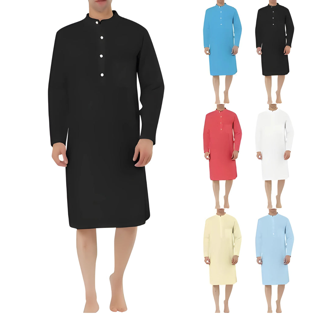 Men's cotton shirt robe in various colours with simple pocket design