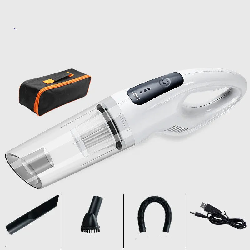 Wireless charging car vacuum cleaner handheld 6000Pa in White or Black, 364x77x115mm, with straw, brush and hose