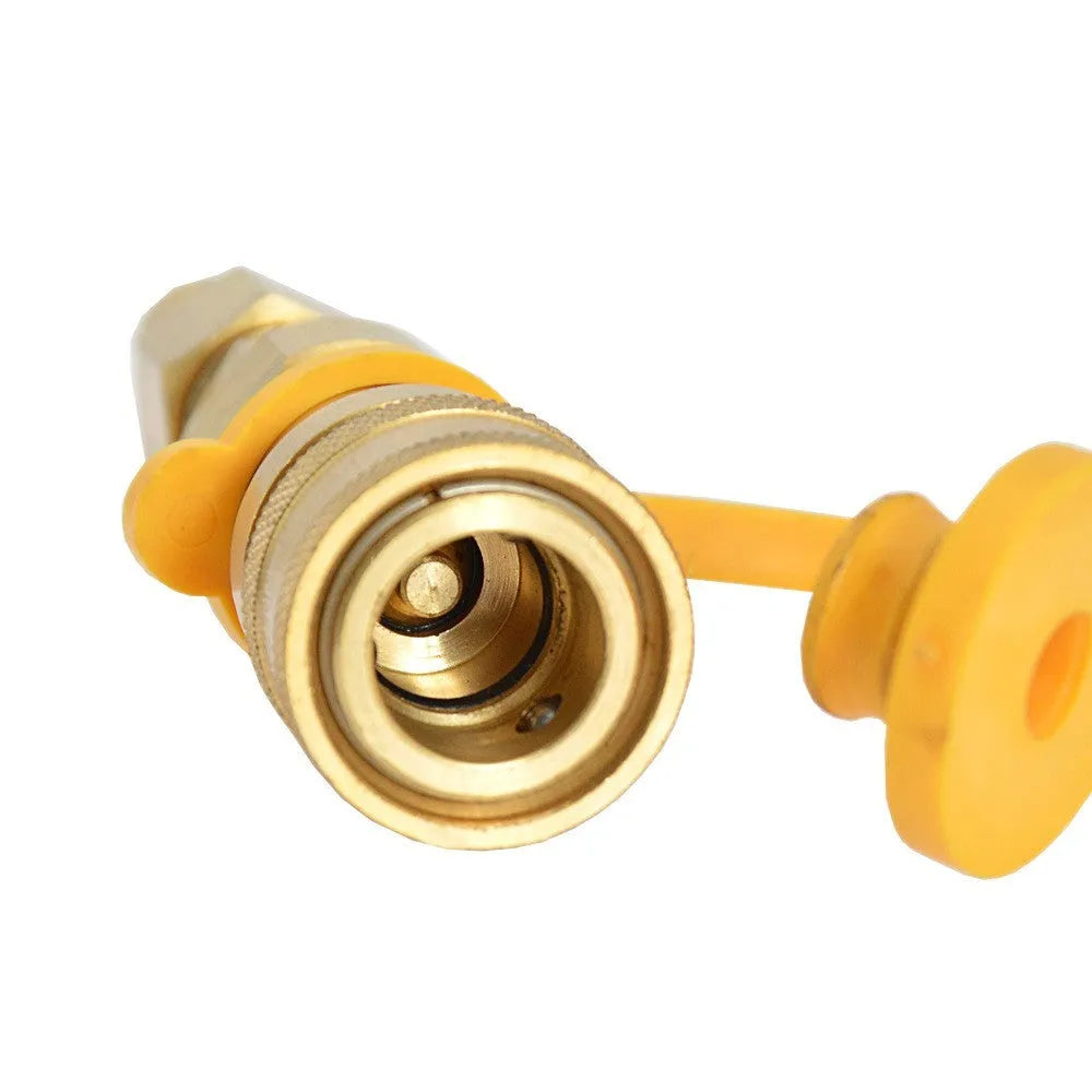 Gold brass gas propane conversion charging connector with 3/8-inch American standard threads