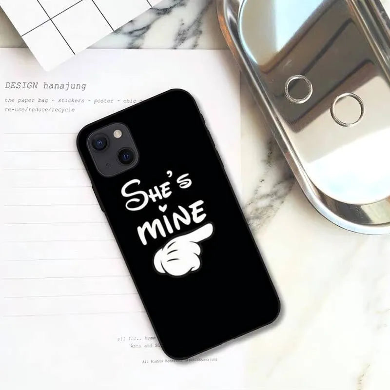 Black TPU phone case with white lines holding hands couple design, anti-fall back cover for Apple iPhone