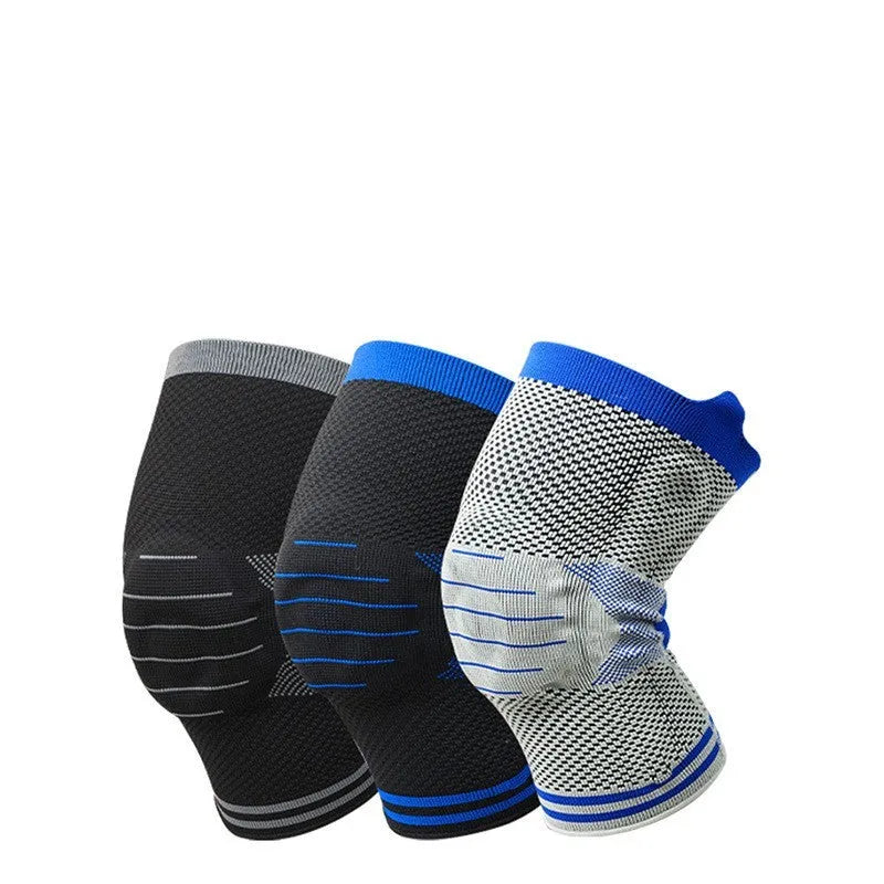 Cotton knee pads with silicone shock absorber in black and blue colour combination