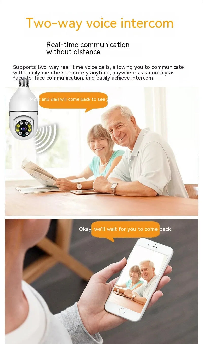 Wireless bulb security camera showing 5cm by 12cm dimensions with lamp holder fitting