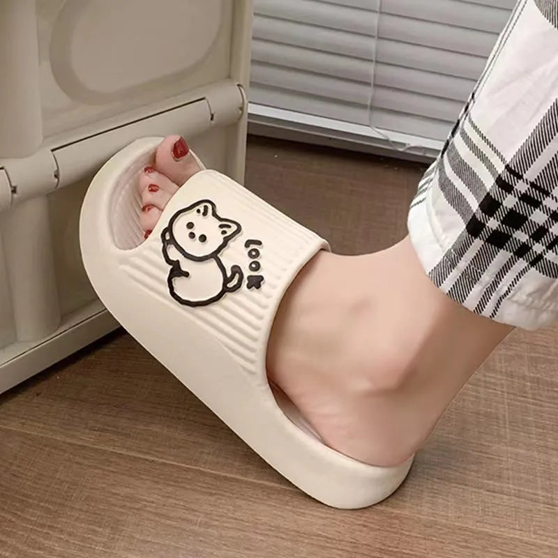 Women's cat design thick platform slippers in various colours with non-slip EVA soles