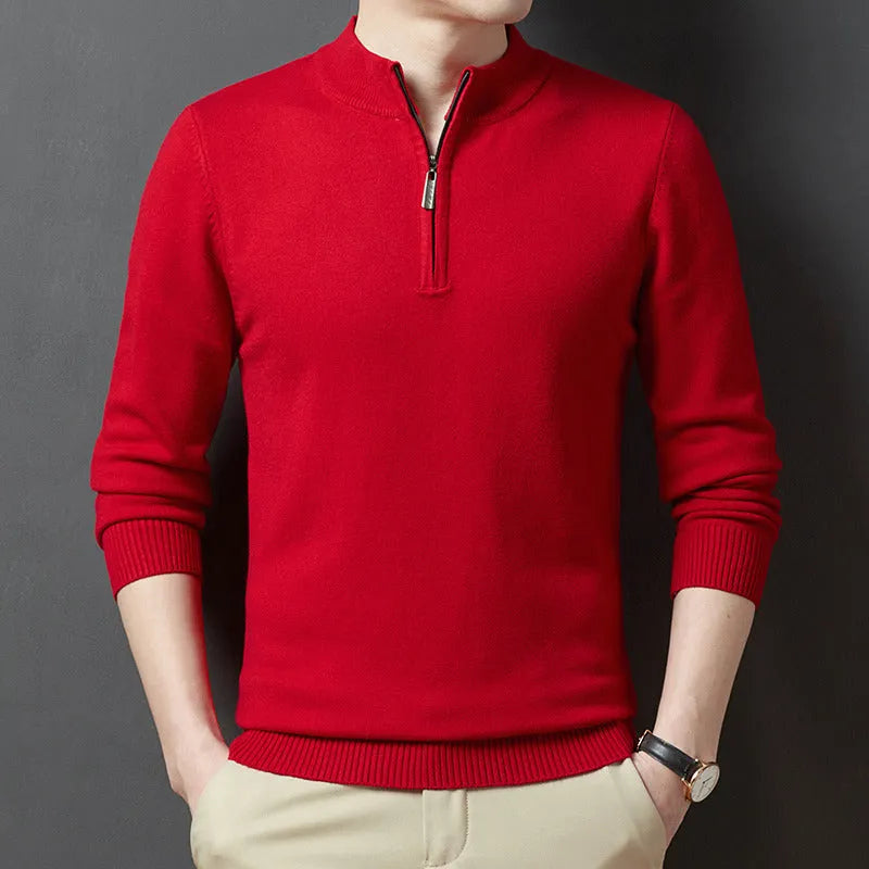 Men's zipper casual bottoming sweater in loose fit, long sleeves, seven colour options