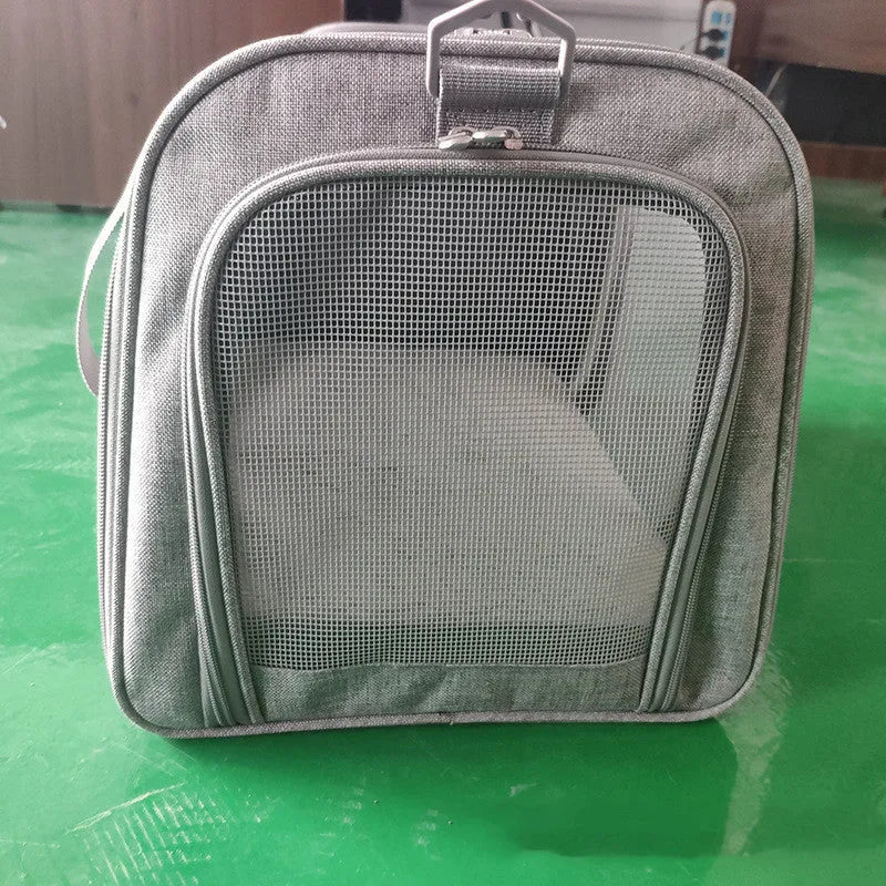 Pet travel backpack made of cationic linen fabric in blue colour, 44x28x28cm size for cats and small dogs