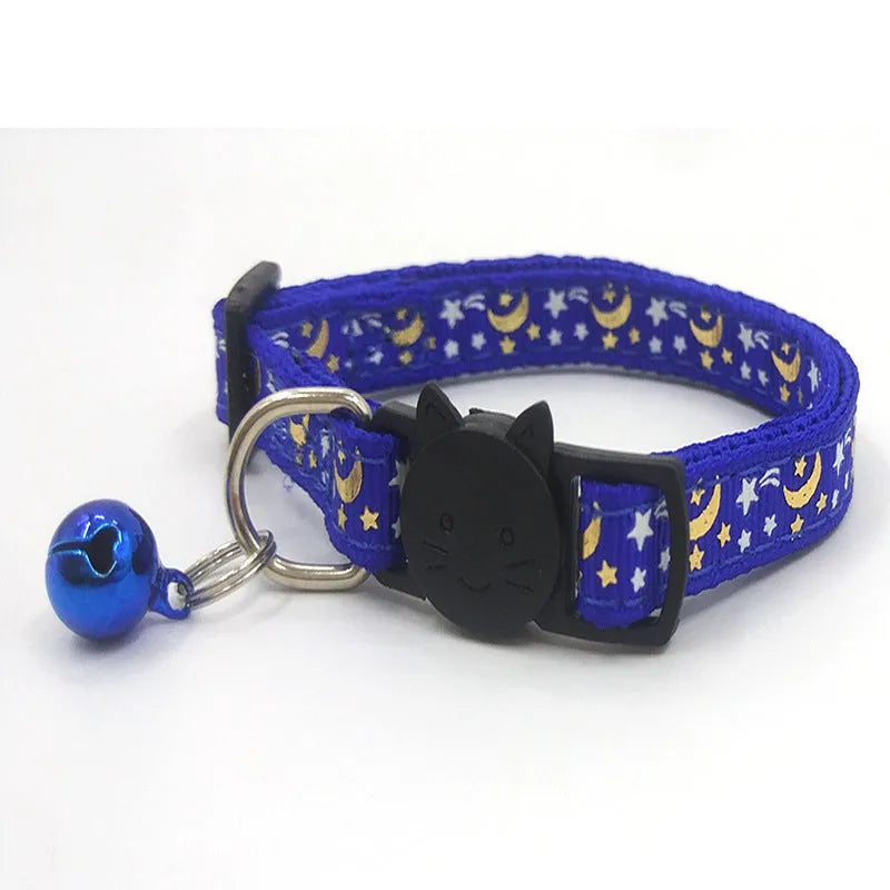 Luminous print cat collar, nylon strap, 1cm wide, 18-30cm long, in red blue purple black pink or rose red
