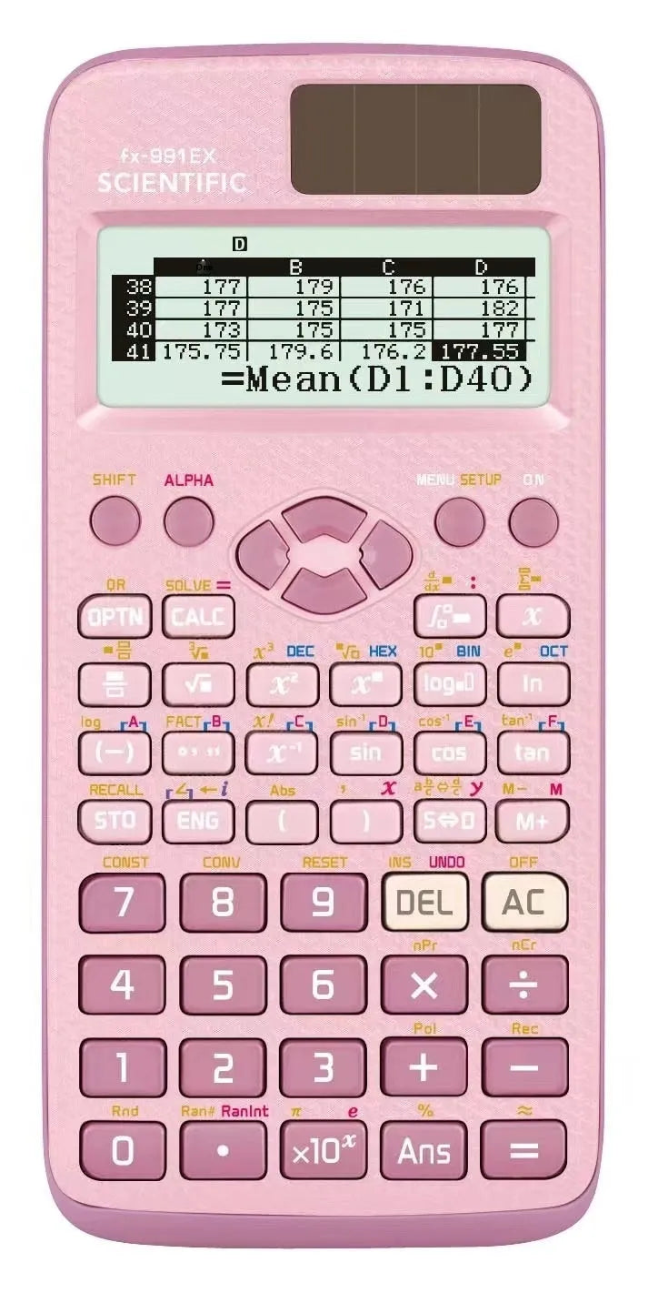 Casio fx-991EX ClassWiz solar scientific calculator in black, blue, or pink ABS plastic casing