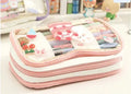 Transparent heart-shaped TPU pen case with Korean-style multicolour decoration in pink cake rabbit design.