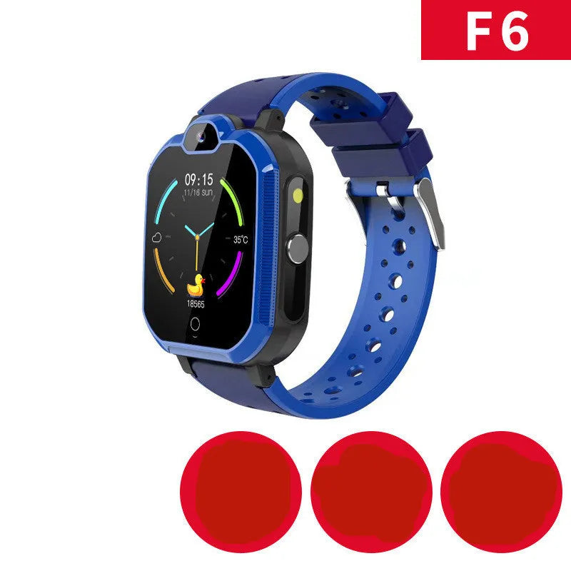 Blue children's smartwatch with a 1.44-inch touch screen for video calls and GPS tracking on a silicone strap.