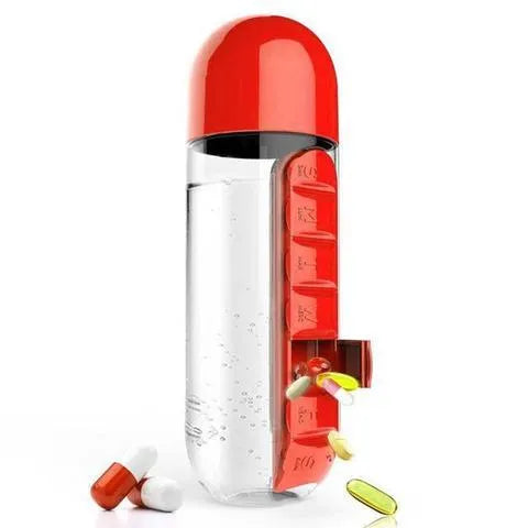 Creative wrist capsule water cup 600ml with medicine box in five colours black pink yellow blue red