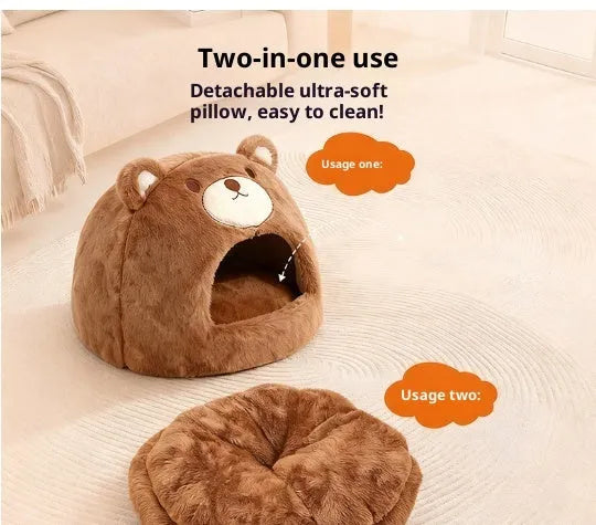 White faced bear cat nest, closed sleeping kennel, 42x42x33cm, cloth material