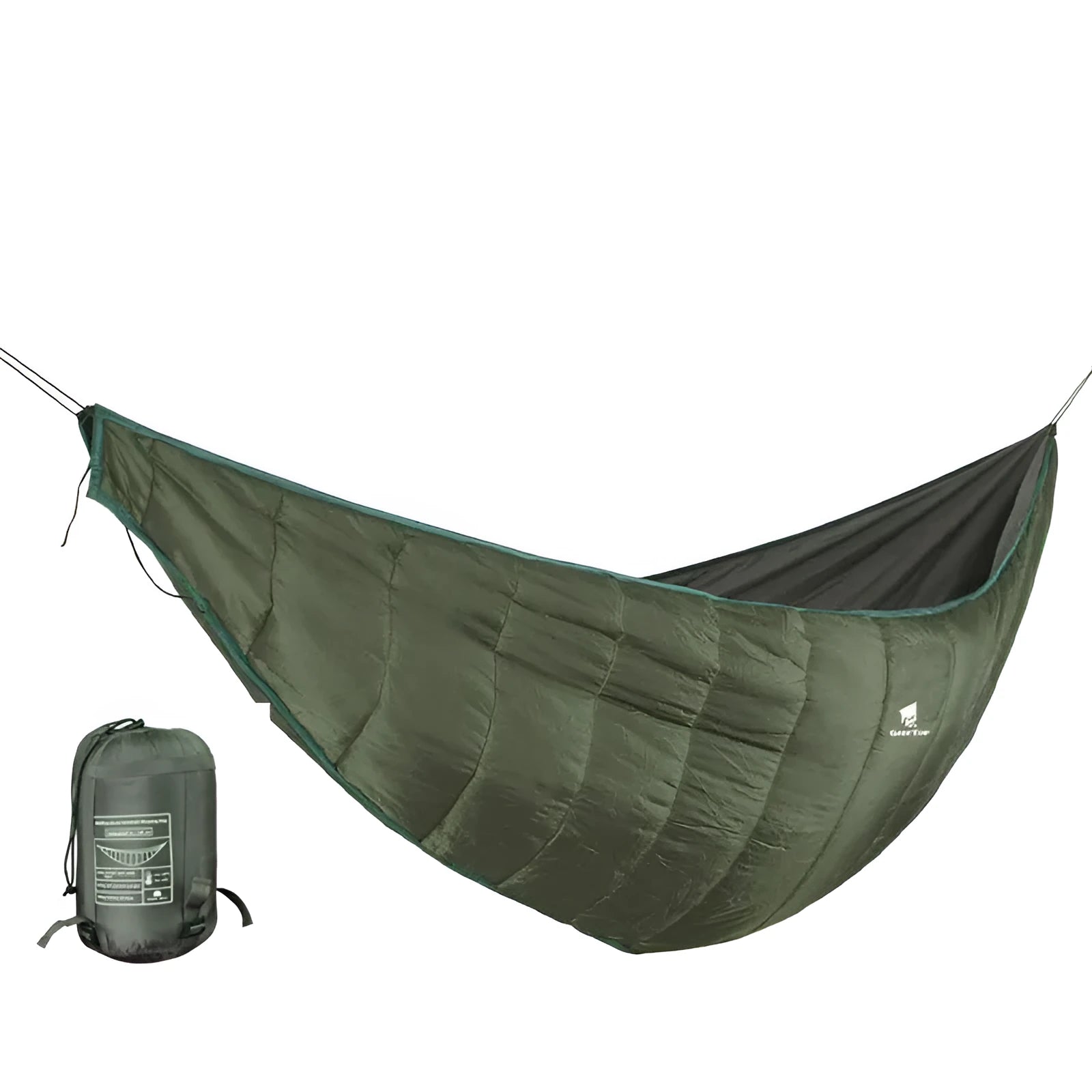 Green waterproof portable folding camping hammock made of 20D380T nylon grid cloth, 228x65cm size