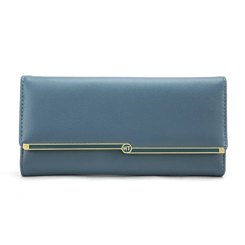 Fashion long wallet female simple card holder in solid colour with weaving and diamond pattern details and chain