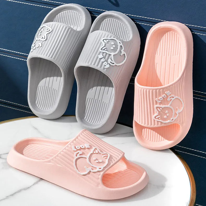 Women's cat design thick platform slippers in various colours with non-slip EVA soles