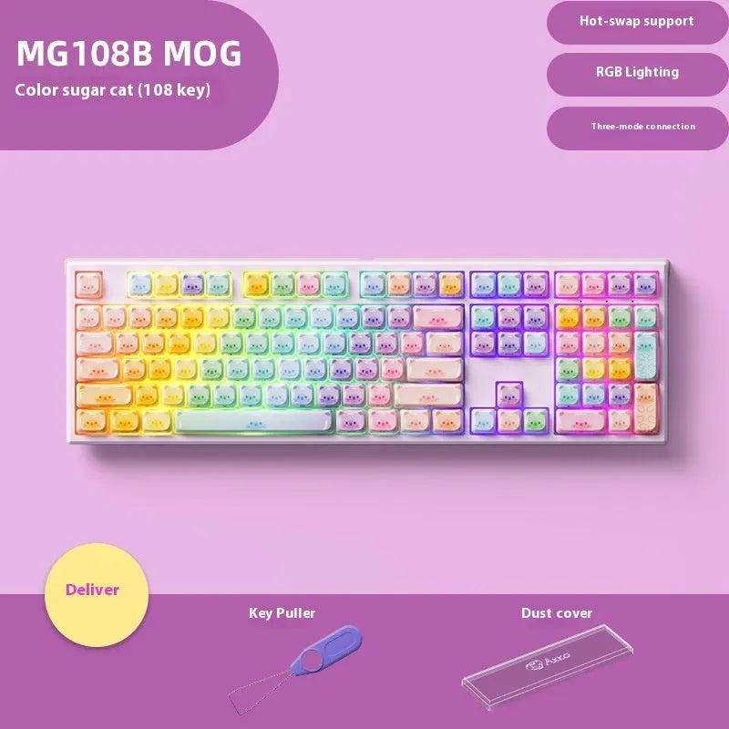 Coloured sugar cat themed mechanical keyboard with Bluetooth connectivity and MG108B piano shaft switches