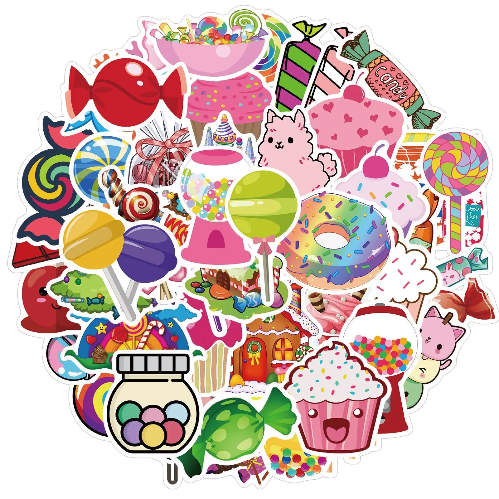 Candy series graffiti colour vinyl stickers pack with cartoon designs for laptop and water bottle decoration