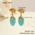 Natural turquoise stone earrings in stainless steel with 18K electroplated gold-tone geometric star shape