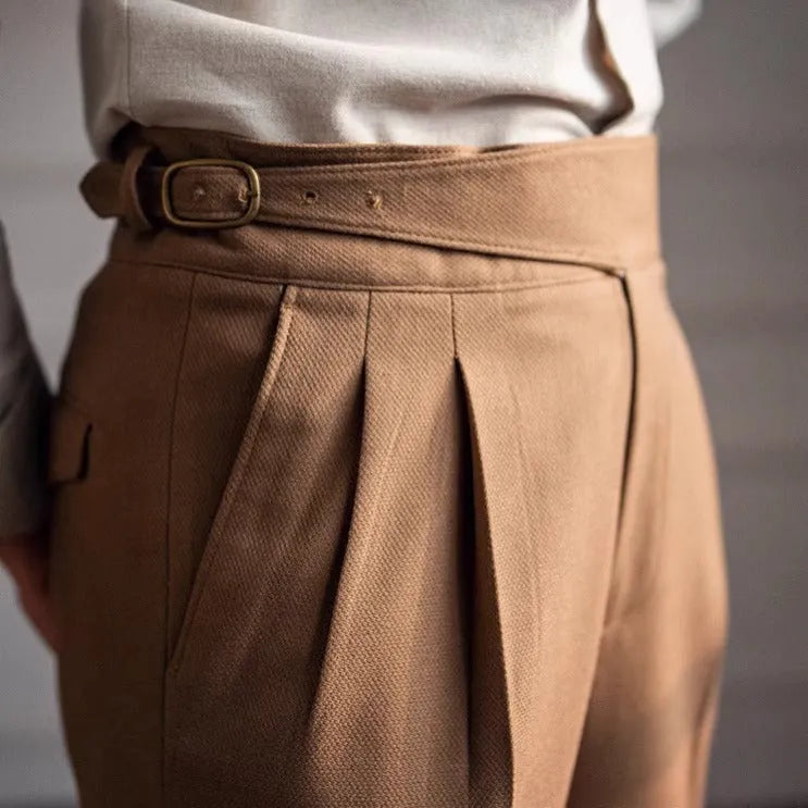 Men's high waist straight leg casual trousers in polyester available in four colours