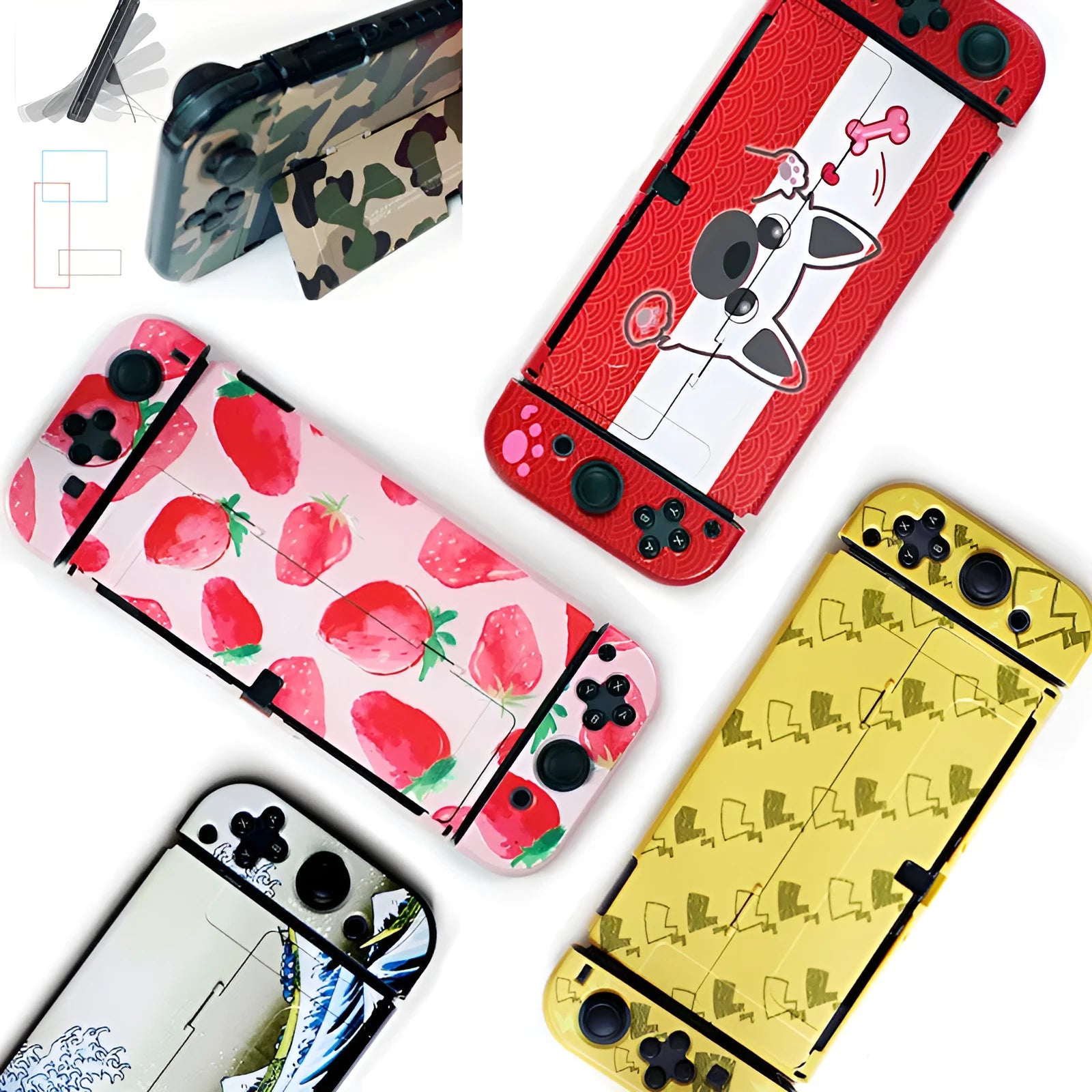 Nintendo Switch OLED hard protective case with decorative shell pattern and analogue caps