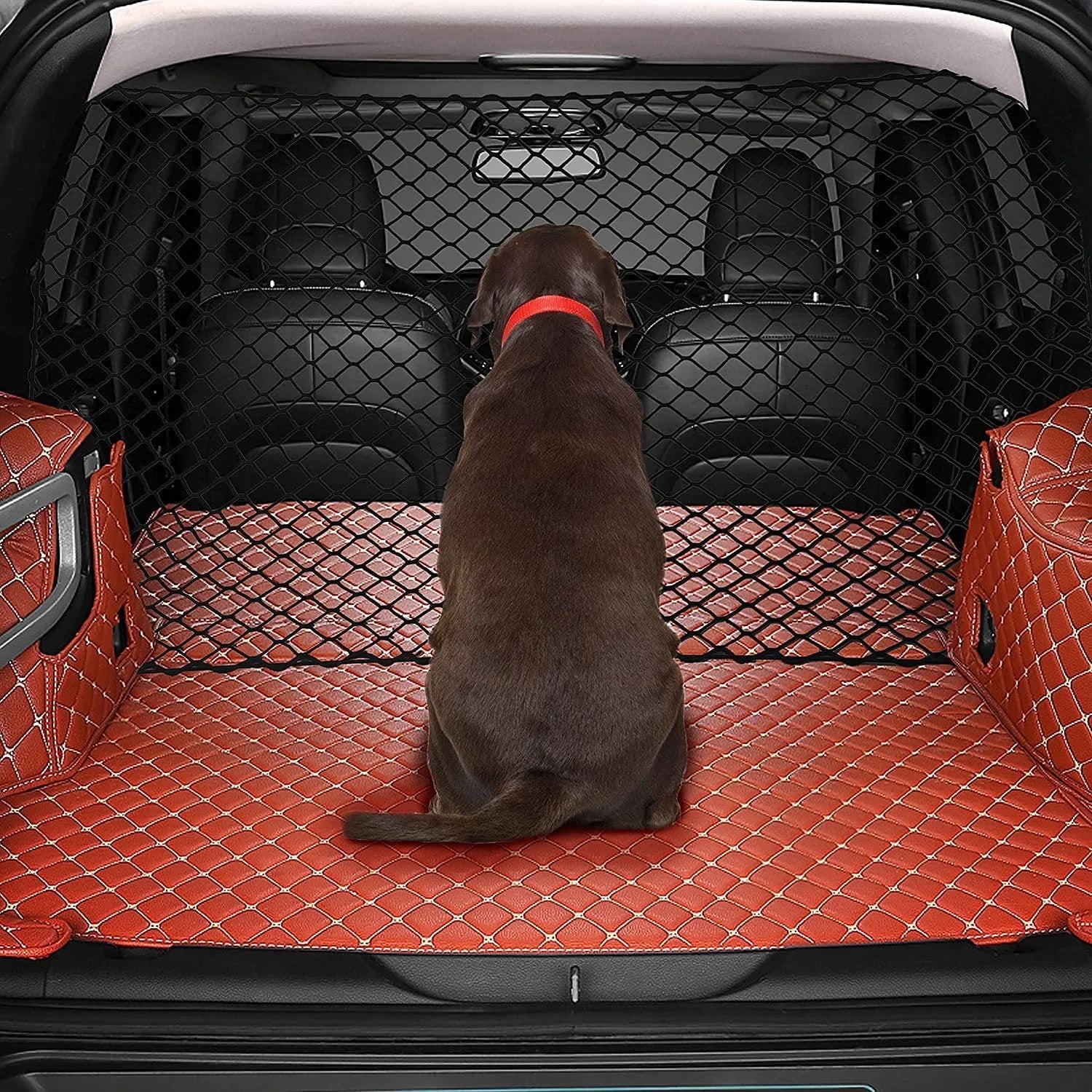 Black mesh dog car isolation net for hatchback, measuring 120cm by 70cm