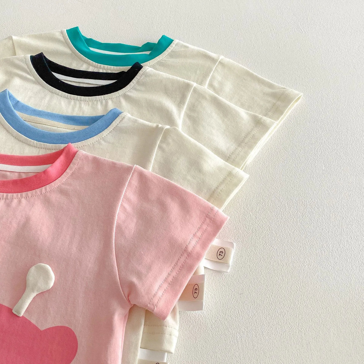 Girls' cotton short sleeve T-shirt and plaid shorts two-piece set in sea blue, peach, Black Panda or avocado green