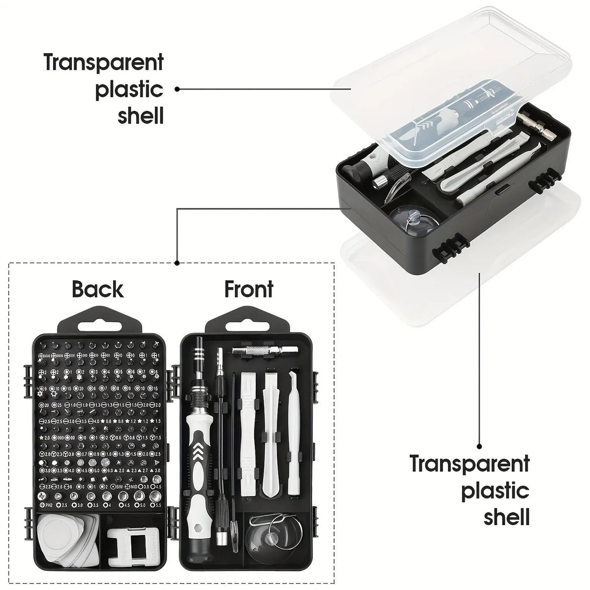Screwdriver tool set 115 in one B with carbon steel cutter head, 45 steel PR cutter bar and 90mm cutter bar length