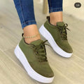 Women's lace-up platform sneakers breathable mesh thick sole cross binding round toe apricot