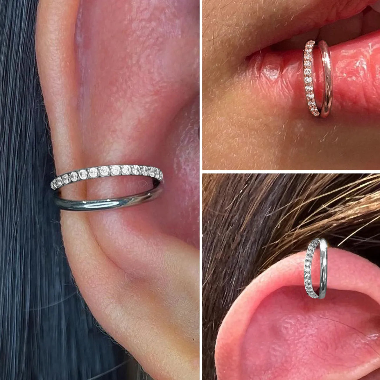 Titanium alloy nose ring stud with fork closure in silver colour