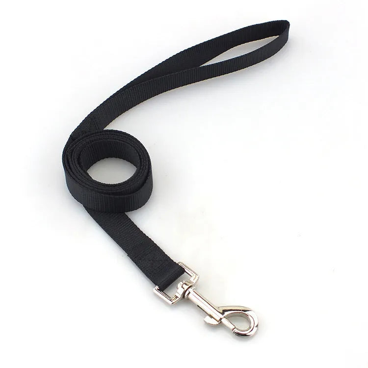 Solid colour polyester dog hand holding rope showing available colour options and size specifications