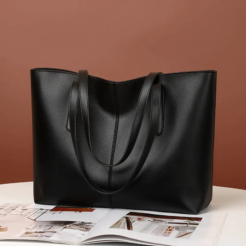 Simple Retro women's horizontal square PU shoulder bag with double straps in 1269 Black, 32x12x26cm