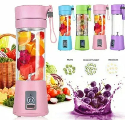 Portable USB rechargeable blender 380ml six blades plastic body pink colour box