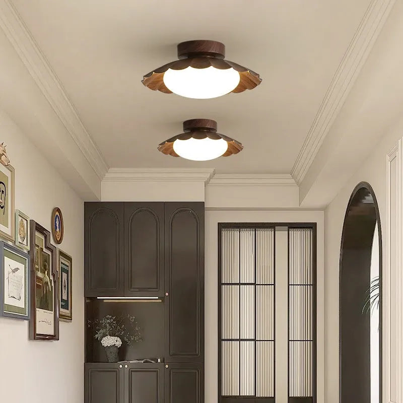 Mid-ancient silent balcony LED ceiling light round 25 beige three colours with iron body and acrylic shade