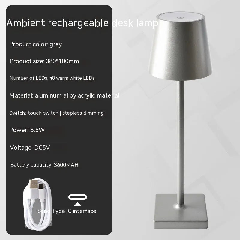 Charging bar table lamp with touch dimming, aluminium alloy and acrylic, warm light, 380x100mm