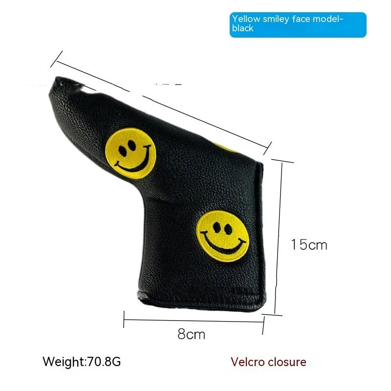 Golf putter sleeve protector in various designs including clover, panda, and sneaker patterns.