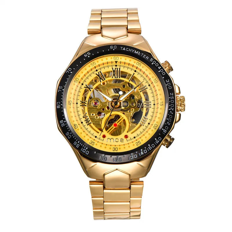 MCE men's mechanical watch with explosion-proof case on wrist, multiple colour options available.