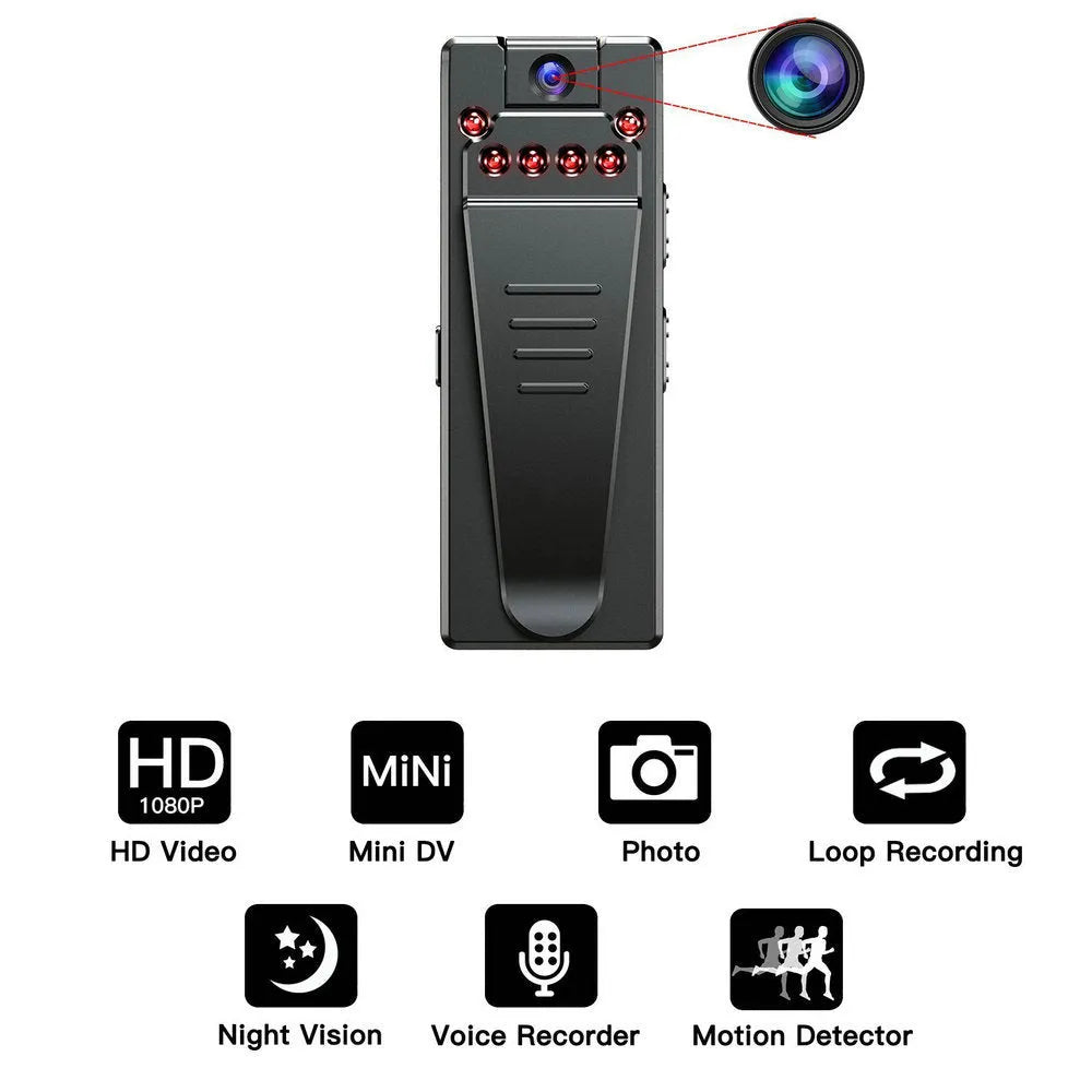 Black 1080p HD DV camera on a stand with a rotated lens, showing its compact design.