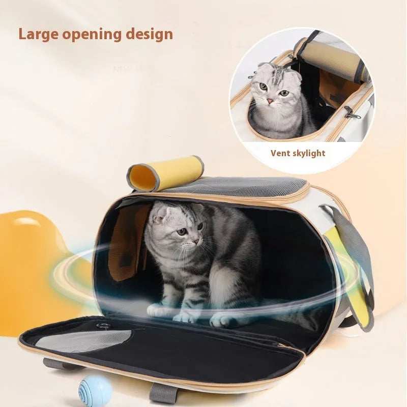 Portable foldable canvas pet bag in solid colour with single shoulder strap