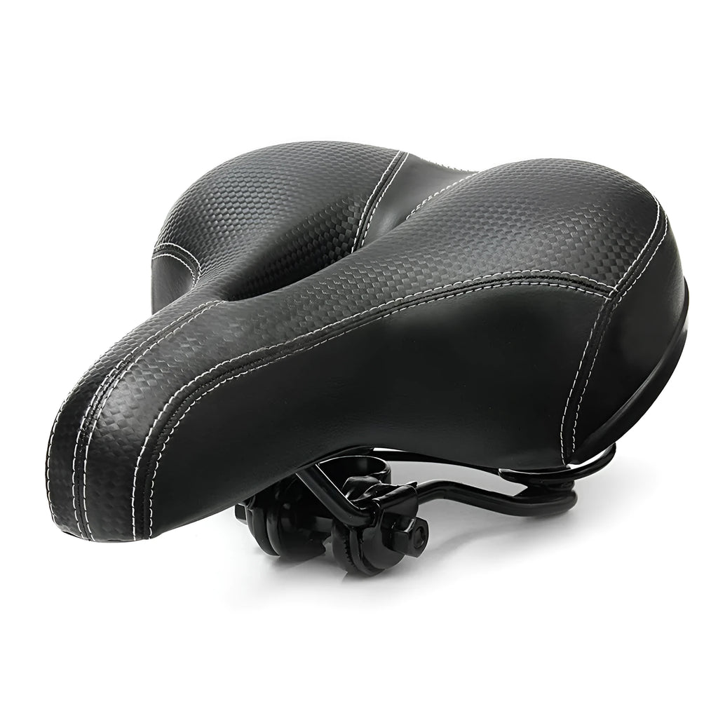 Black leather mountain bike saddle with standard rails for seat post mounting